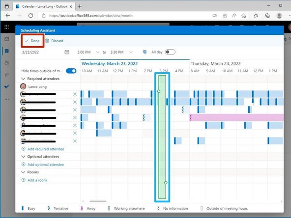 Times with conflicts will appear Red