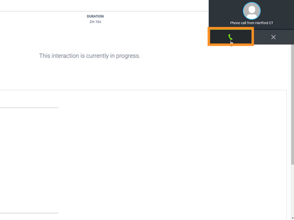 A new call notification will appear: