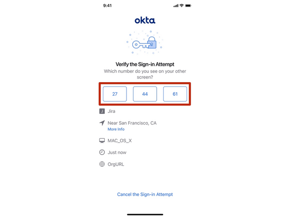 Select the Number in the Okta app