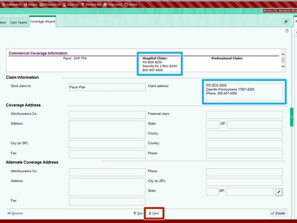 Verify the Coverage Information matches the Claim Information