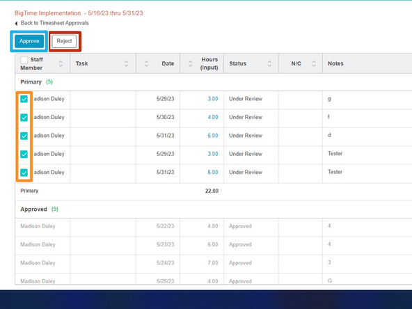 To approve or reject a timesheet/expense: