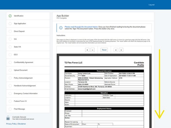 Scroll down and review the Candidate Profile
