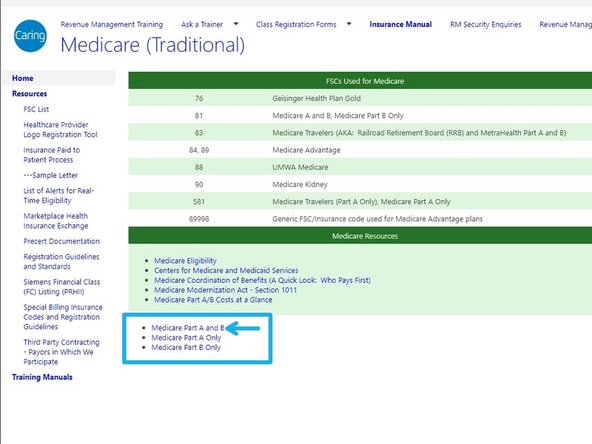 While on the Medicare page in the Insurance Manual: