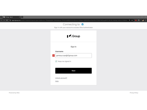Your web browser will open automatically to the T2 Okta Sign In screen