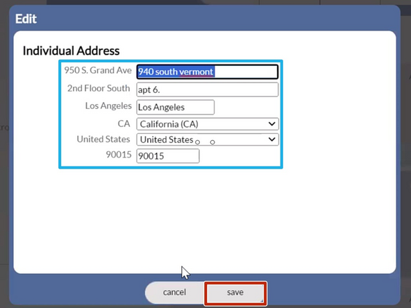 Enter the changes to the address