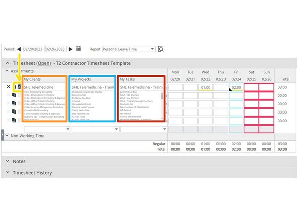 Verify the Client, Project and Task for the hours you are submitting.
