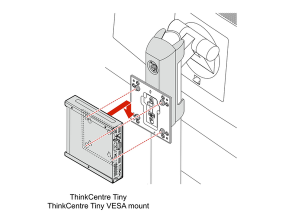 Line up the screws on the Vesa mount and the holes on the Mini-PC mount.