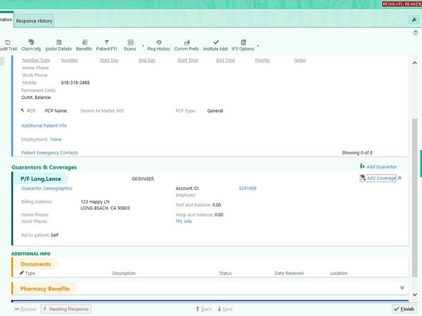 While waiting for the RTE response, the patient registration screen will return.