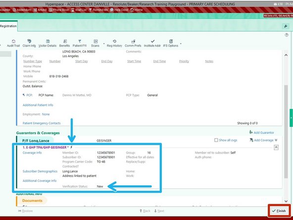 The new insurance will appear under Guarantors and Coverages.