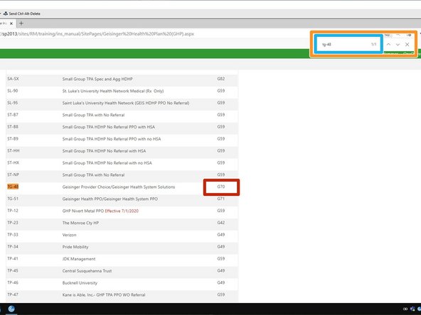 While on the Geisinger Health Care page in the Insurance Manual: