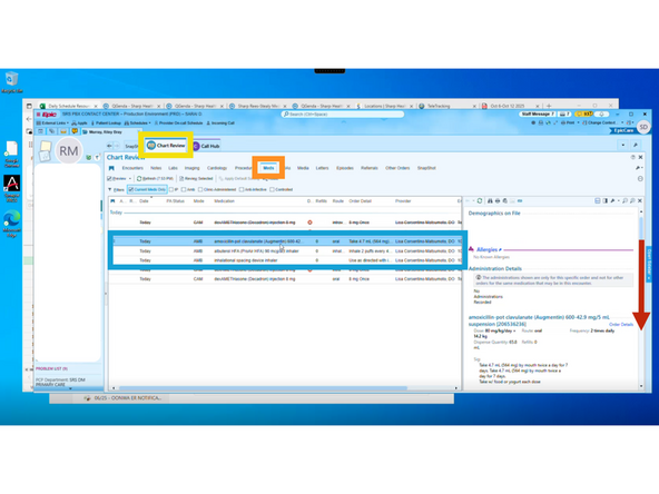 While viewing a patient's chart: