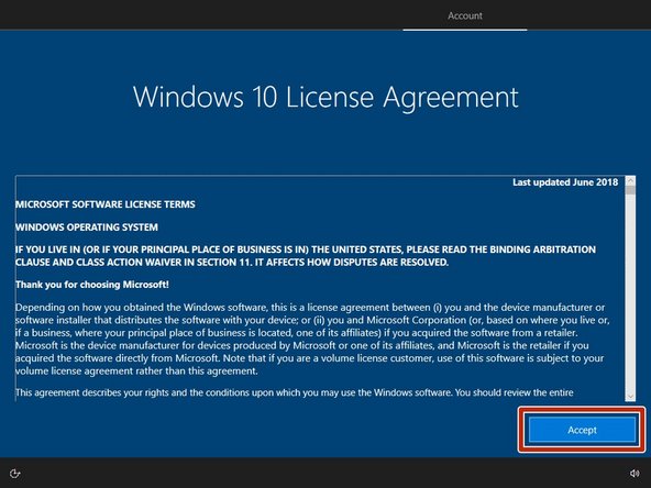 Review and Accept the Windows 10 License Agreement