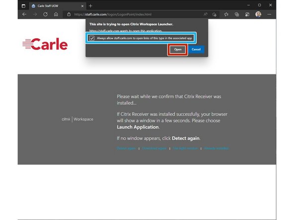 Your browser will ask for permission to open the Citrix Workspace Launcher.