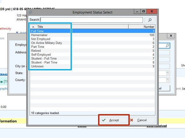 Select the Employment Status