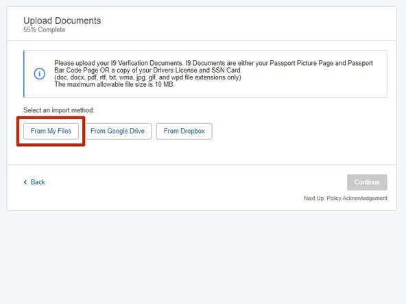 Go back to the Upload Documents' page of your Onboarding.