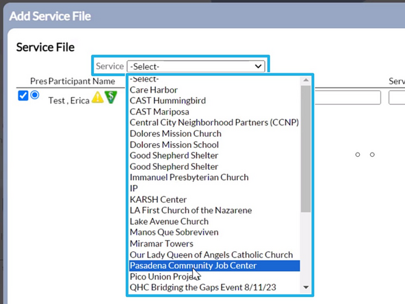 Select your Service location