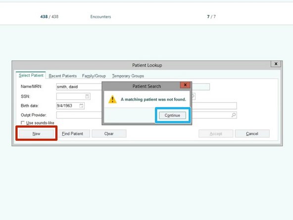 You must search the Full Name, Date of Birth and Sex prior to looking up and creating a new patient.