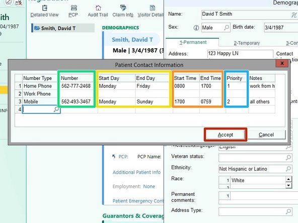 Collect the patient's Phone Numbers