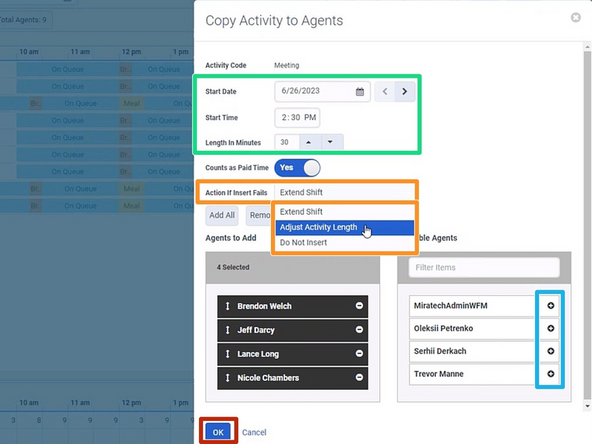 Select the Activity from the schedule