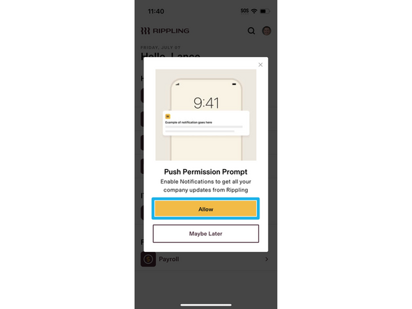 Rippling will request permission to show notifications on your mobile device.