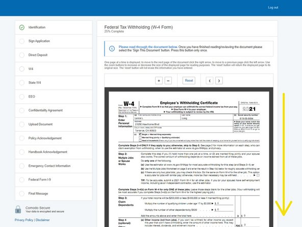Scroll down and review the Employee's Withholding Certificate