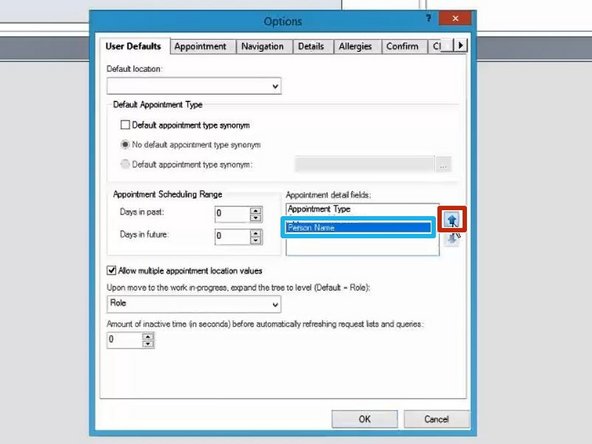 To move the Person's Name to the top of the appointment fields: