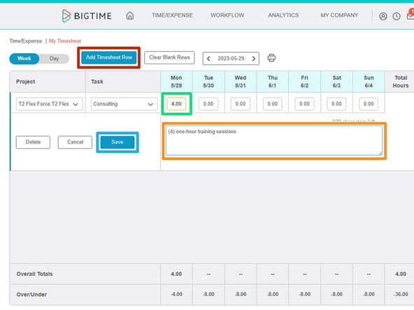 To log hours completed on that task: