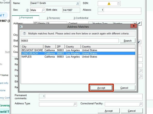 Collect the patient's  Address