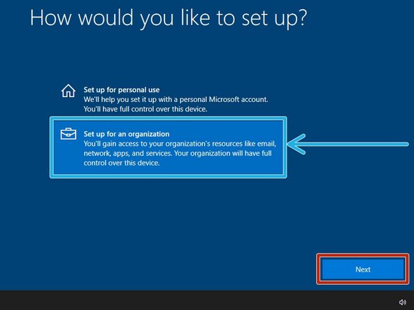 Do not select "Set up for personal use"