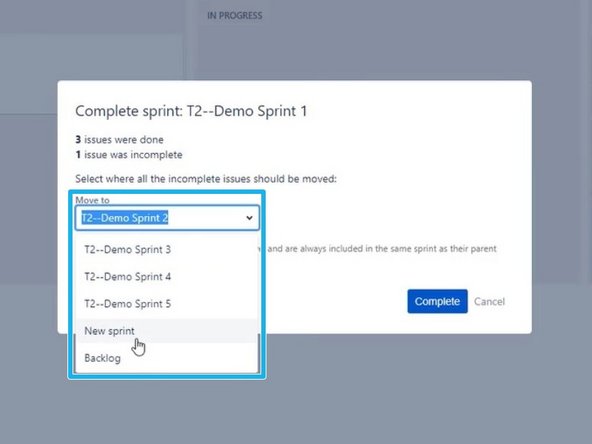 If you have Stories or Subtasks that could not be completed in the Sprint, you will be prompted to move them.