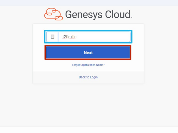 Enter the organization as t2flexllc