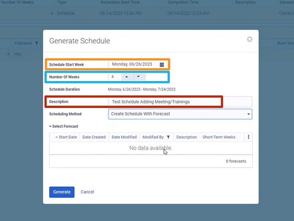 Select the Schedule Start Week