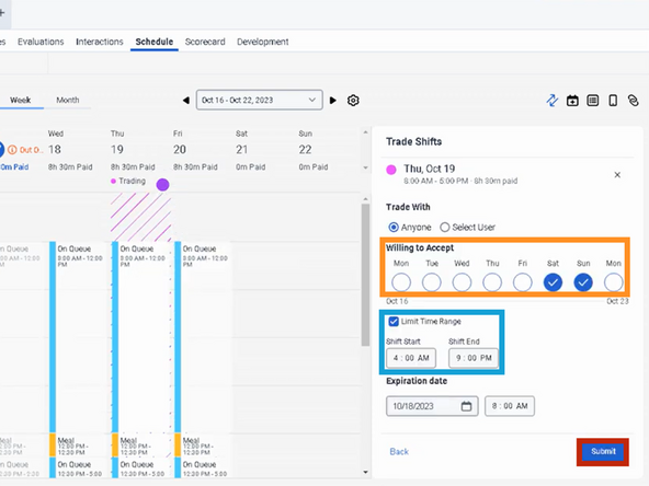 Select the days you are Willing to Accept