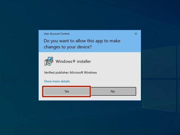 A User Account Control message will appear requesting permission to make changes: