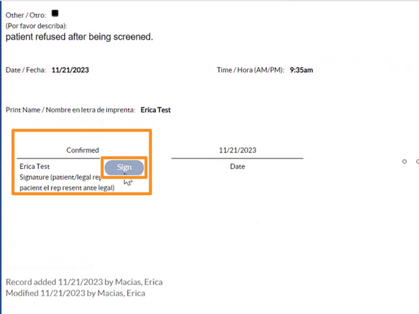 Under Patient Signature: