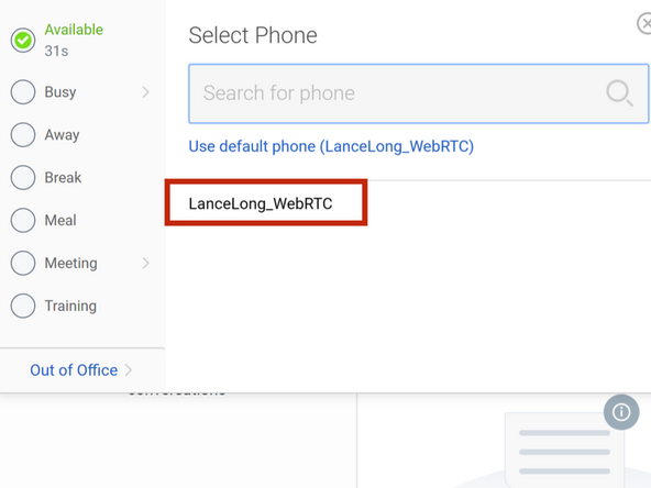 Click the WebRTC phone with your name