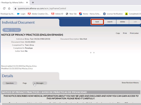 To go back to the Individual Profile: