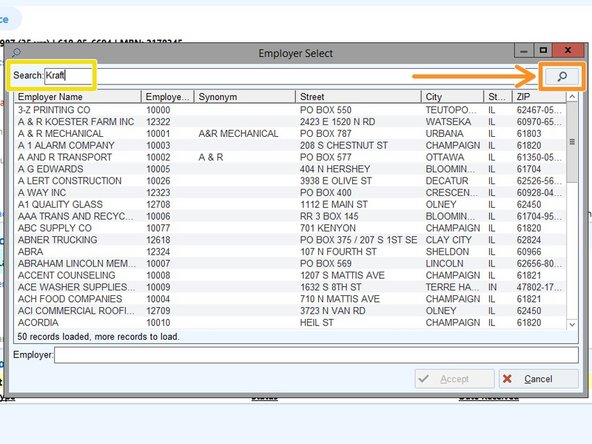 Enter the Employer in the search field