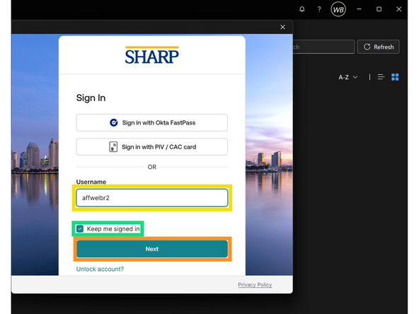 Enter your Sharp Username