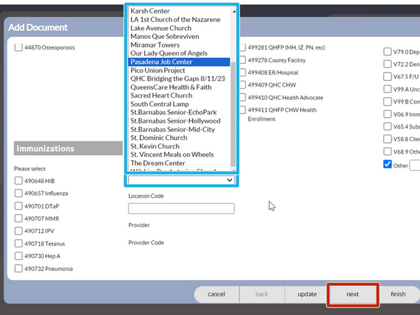 Select your Location Name
