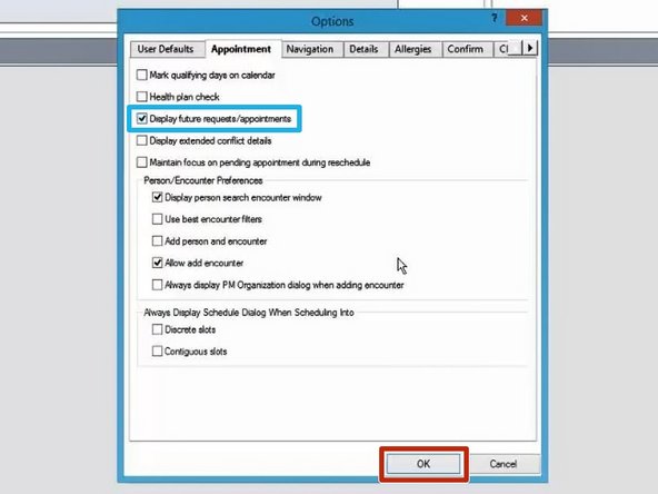 Click Display future requests/appointments