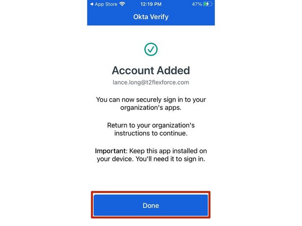 Select Done to complete the setup
