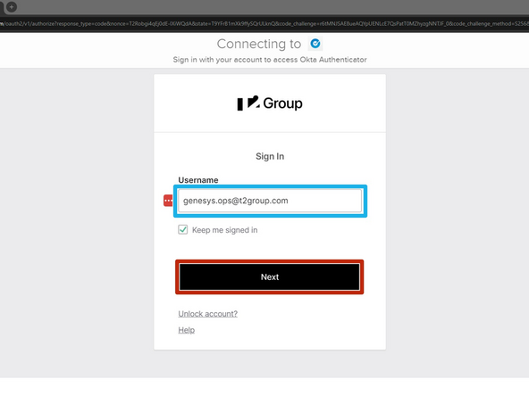 Enter the Genesys Account you were assigned