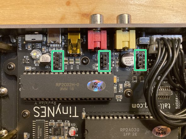 Locate the 3 marked 1x3 female sockets on the main board. These components are designated H2, H3, and H4.
