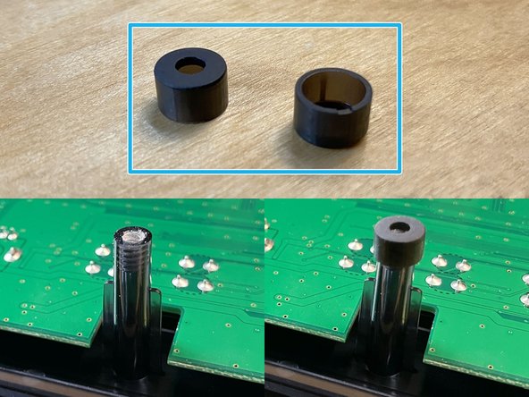 IMPORTANT! Only perform this step if you're converting a wavestate (or wavestate mkII) unit. If you're converting an opsix or modwave, skip to the next step without installing these two spacers.
