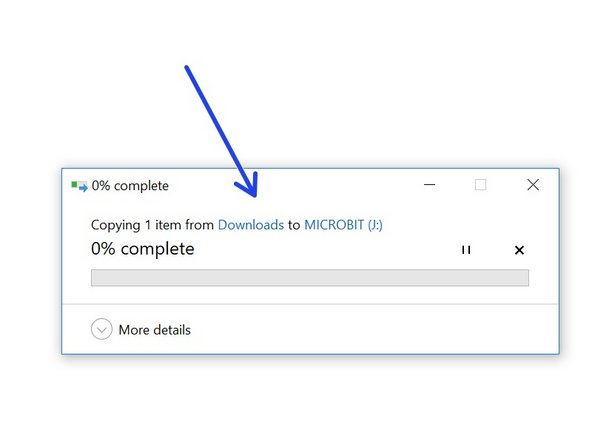 Go to the Downloads folder, and drag the microbit_test_code.hex file onto the MICROBIT drive.