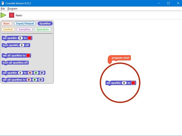 We can use the set sparkle 0 block to change just one sparkle's colour