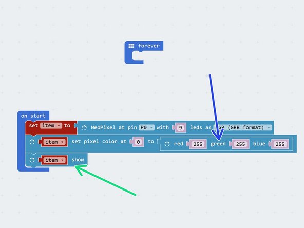 You can also use the set pixel block with red, green and blue values, like before, to get any colour you like!