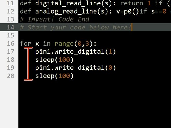 Put your code to send a dot with the red LED inside the for loop, so your robot sends an 's' with much less code.