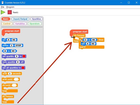 You would expect the previous program to turn on the LED when you press the switch.